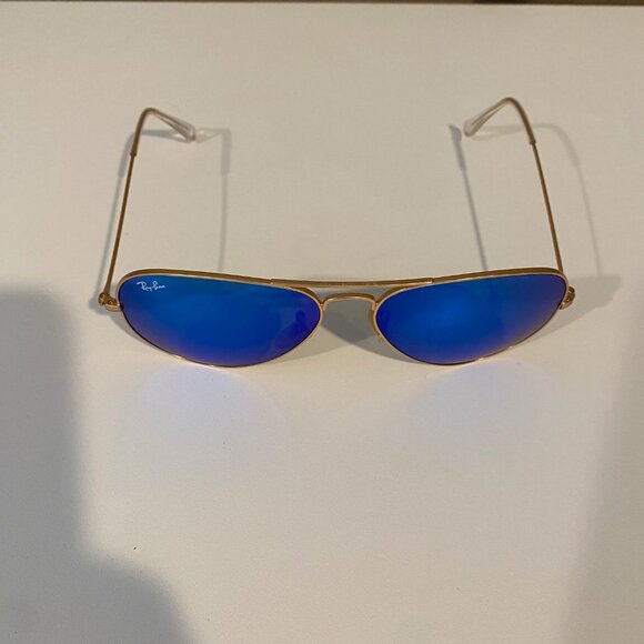 Ray-Ban Aviator Sunglasses Blue‎ Mirror Lens Gold Frame Made in Italy with case - Picture 3 of 16